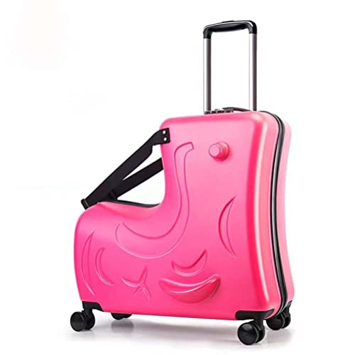 CRODY Kids Luggage On Wheels Ride On, Children's Trolley Case Universal Wheel Travel Suitcase, Carry On Tollder Luggage, with Wheels SuitcaseTo Kids Aged 6-12 Years Old,Rose,20 inch