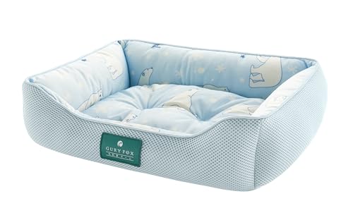 【極上睡眠+快適快眠 】犬 猫 ベッド「睡眠専門家」厳選素材 高反発PP綿 ふかふか サラサラ ひんやり W抗菌防臭 通気速乾 360°枕型フチ 滑り止め 洗える 猫ベッド ペットベッド 小さめ 犬用ベッド 小型犬のベッド(シロクマ柄・ブルー・40x31x