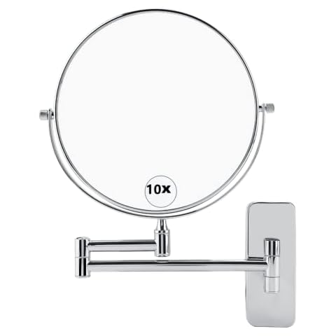 Nicoone 8 Inch 10X Wall Mounted Makeup Mirror,Magnifying Double Sided Adjustable Extendable Vanity Mirror,360° Swivel Makeup Mirror for Home, Hotel Cover