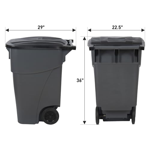 PLASTIC PRINCE 50 Gallon Rollout Trash Can with Lid, Commercial Heavy-Duty Container with Wheels, Gray, 2 Cans - Thumbnail 2