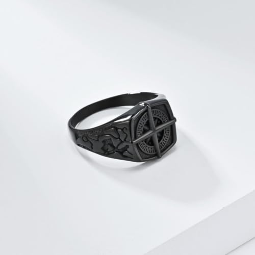 Bague boussole anti-ternissement en acier rétro pour doigts taille 9 - 5