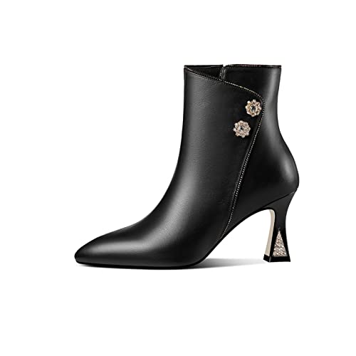 TinaCus Women's Handmade Genuine Leather Side Zip Up High Heel Pointed Toe Ankle Dressy Booties2