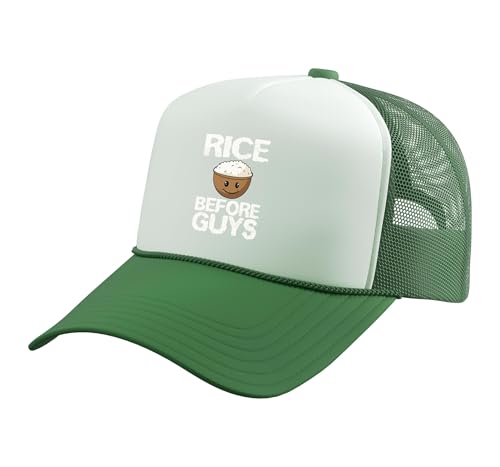 Funny Kawaii Rice Bowl Trucker Hat Kelly Green/White