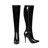 Women’s Knee High Stretch Stiletto Heel Boots Elegant Pointed Toe, Side Zip Sexy Bold Fashion Style Club & Party Wear (Black Patent, 10, UK Footwear Size System, Adult, Women, Numeric, Medium, 10)