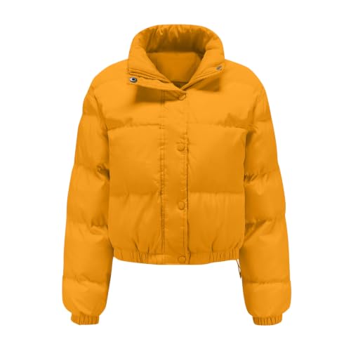 fartey Short Puffer Jacket Women Zip Snap High Neck Jacket Warm Winter Coat - image 5