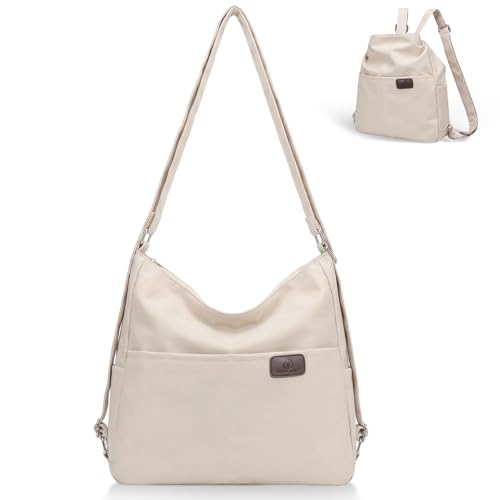 Prizmxed Borsa zaino 2 in 1 da donna, borsa a tracolla in nylon impermeabile, può essere utilizzata come zaino o borsa a tracolla, adatta per pendolarismo, scuola, viaggi e shopping., beige