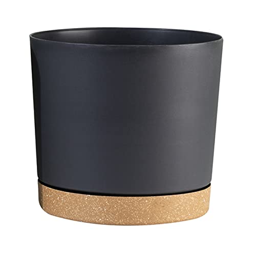 Macetero Redondo de 20 cm de diámetro para Interiores, con Agujeros de Drenaje y platillos, macetas Modernas para Plantas de Interior, suculentas, Flores, Espacios Libres en el Tomate (Gris, A)