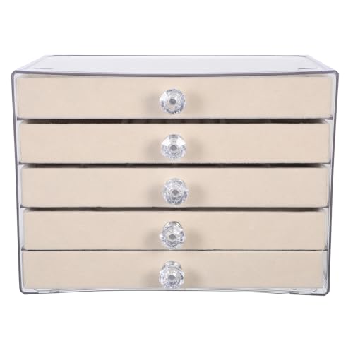 FOMIYES Portagioie in acrilico con 5 cassetti, portaorecchini, organizer, collane, anelli, braccialetti, espositore per donne e ragazze