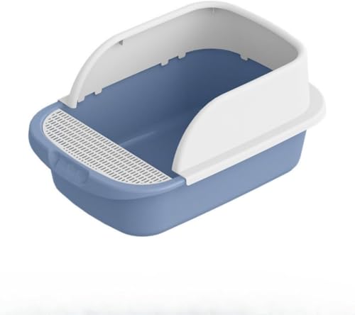 Tuyiutm 大型猫用トイレ ペット用トイレ 猫用トイレスコップ 砂の飛び散り防止 飛び散り防止サンドボックス 消臭トイレ お手入れ簡単 清潔 丸洗い可能 大容量 清潔 軽い (L, グレー) 半密閉式 (ブルー,L-42*30*13cm)