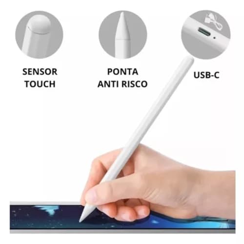 Caneta Pen Touch Digital Universal Para Tablet e Celular Smartphone Ponta Fina e Removível com 2 Res