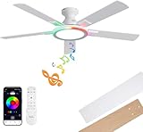 52" Ceiling Fans with Lights,Bluetooth Ceiling Fan with Speaker,6-Speed Reversible Motor,Full-Spectrum Adjustable Lighting,Edge Ambient Lights,Low Profile Ceiling Fan with Light and Remote/App Control