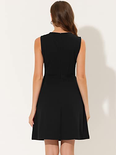 Allegra K A22032900UX0957 Women'S Work Dress Round Neck Solid Color Sleeveless A-Line Casual Office Dresses Medium Black thumb #3