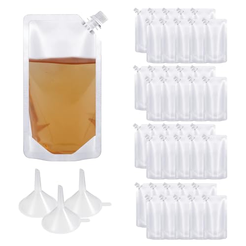 Plastic Flasks 40 PCS - Leak-Proof Reusable Flexible Juice Bags BPA-Free for Travel Outdoor Sports Concerts Events (8OZ - 40PCS + 3 Funnels)