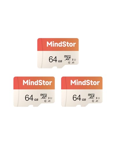 Image of Micro SDXC 64GB Memory Card, MindStor 90MB /s Read Speed TF Card with Adapter, U1, A1 Rated, HD Video Support, Waterproof, for Security Camera, Dash cam, 3 Pack