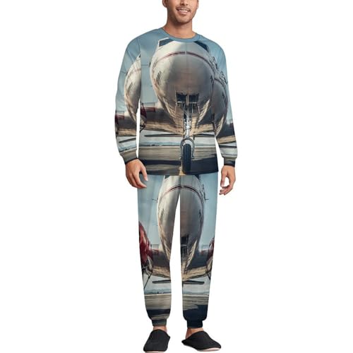 Aircraft on A Runway Men’s Pajama Set Long Sleeve Top And Pants Loungewear Sleepwear Pjs Nightwear