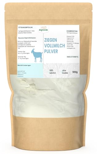 Dogmondo's Ziegenvollmilchpulver 1000g - Premium Ziegenmilch, Welpenmilch, Ersatzmilch ohne Zusätze. 100% Naturprodukt für Hunde, Katzen, Welpen und Kätzchen