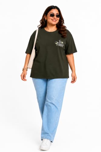Image of CUPID Women's Oversize Fit Plus Size Cotton Printed T-Shirt Baggy Fit Round Neck Half Sleeve Casual Graphic Tee Soft Breathable Cotton Top for Woman n Girls Everyday Wear