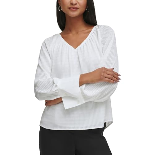 Image of Calvin Klein Womens V Neck Long Sleeve Blouse