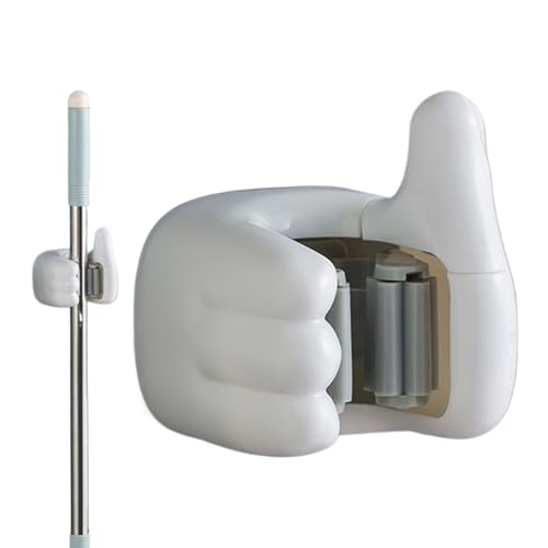 Kustimantu Soporte para escobas de pared | Soporte de almacenamiento montado en la pared para fregona con clip | Soporte antideslizante que ahorra espacio sin taladrar para cocina, baño, garaje
