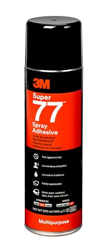 3M 7000116782 Super 77 Multi-Purpose Spray Adhesive – Quick-drying Permanent Spray Glue Paper, Fabric, Plastic, Metal, Wood And More, Clear Adhesive, 1 X 500 ml