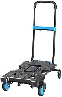 2-in-1 Foldable Hand Truck & Flat Cart with Wheels, 3-Gear Adjustable Handle, Space-Saving Design, Ideal for Warehouses, Offices, Camping (Brake Model)