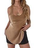 Tankaneo Womens Oversized Long Tank Tops Scoop Neck Side Slit Sleeveless Cotton Shirt Summer Casual Racerback Tees Coffee