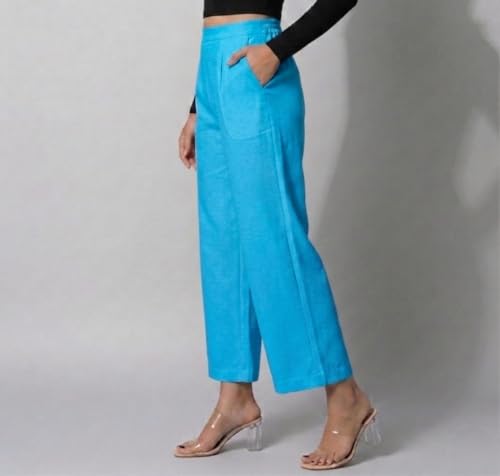 Image of Moirai Pure Cotton Wide Leg Women Trouser Stylish Mid Rise Relaxed Straight Fit Loose Pants Casual Travel Office Formal Wear