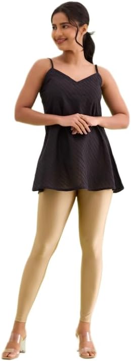 GO COLORS Women's Mid Rise Shimmer Skinny Fit Leggings