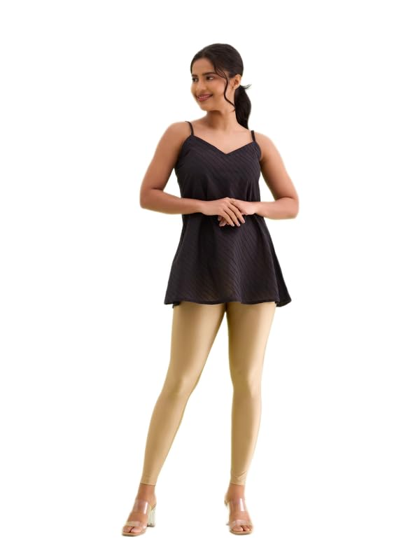 GO COLORS Women's Mid Rise Shimmer Skinny Fit Leggings