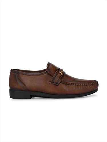Image of HITZ Men's Brown Leather Slip-On Comfort Shoes