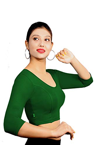 Image of Abhi Cotton Readymade Saree Blouse for Women- 3 /4 Sleeve, Round Neck, Regular-fit, Stretchable, Pull-on Style