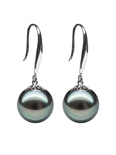 AAA+ Tahitian Black Pearl Dangle Drop Earrings 8-9mm Round Valentine's Day Gift for Her Wedding Anniversary Birthday