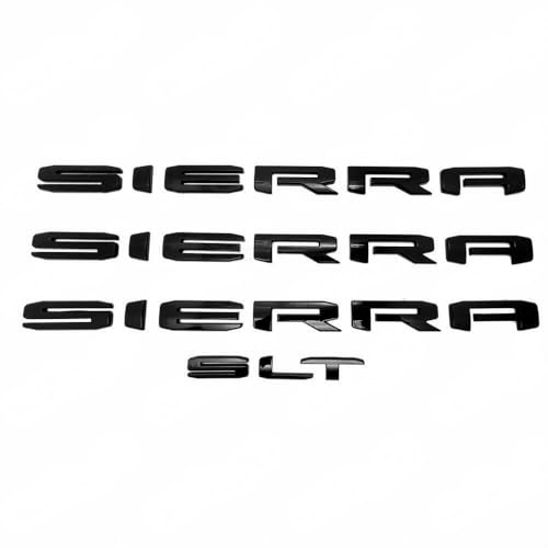 Image of 4pack 2019-2026 Big Sierra Emblem Door Rear Nameplate with SLT Badge Replacement for Sierra 1500 2500HD 3500HD 84287337 (Gloss All Black)