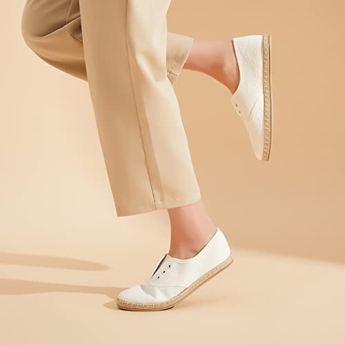 Women's Flats Mesh Slip-On Shoes Espadrilles Flats Closed Toe Cute Loafer Breathable Casual Shoes For Women (Two Ways: Lace Up & Slip On) (White,Us9) #TOP5