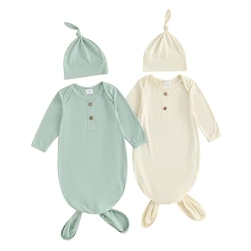 Image of Newborn Knotted Gown 2 Pack Plain Sleeper for Baby Boy Girl Coming Home Outfit
