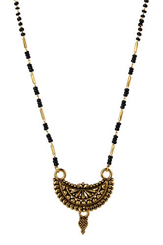 Bhumi09 Ethnic Copper Gold Plated Drop shape Designer Mangalsutra with Black Bead Chain 24 inches long for woman and Girls