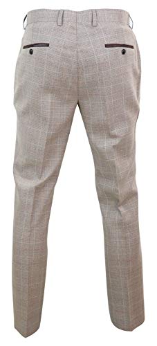 Mens Check Tweed Beige Brown Trousers Wedding Prom Vintage Retro Classic4