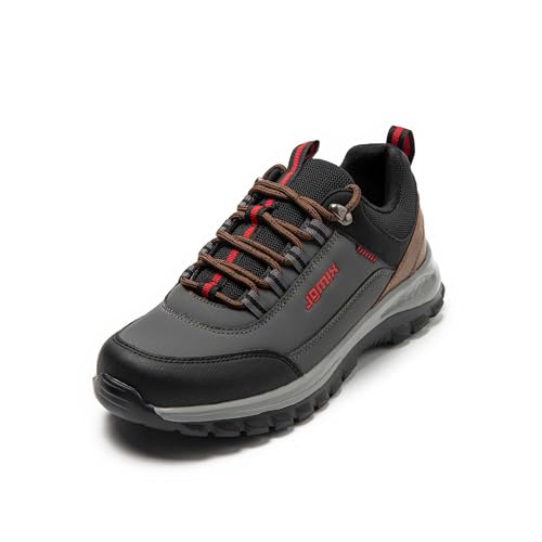 JOMIX Zapatillas de Hombre Zapatillas Deportivas Antideslizantes Zapatos de Caminata para Trekking, Camping, Viaje, Trabajo al Aire Libre (Gris Negro, 44)