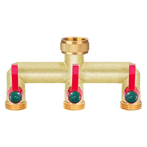 iBamso Heavy Duty Brass 3/4 Inch 3 Way Garden Hose Tap Splitter, High Flow Outlet with 2 Individual Valve and Extended Handle, Pipe Tap Splitter for Home Garden Kitchen Outdoor Faucet