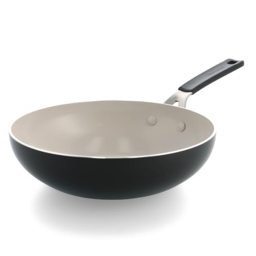KitchenAid aluminium wok 28 cm/3, 69 L, céramique-revêtement antiadhésif sans PFAS, pour tous les feux, y compris l’induction, résiste au four jusqu’à 160 °C, compatible lave-vaisselle, noir