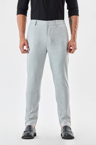 Image of SNITCH Men Formal Trousers | Tailored Pleated Design with Regular Fit & Smooth Texture | Premium Polyester Blend for Office, Meetings & Special Occasions