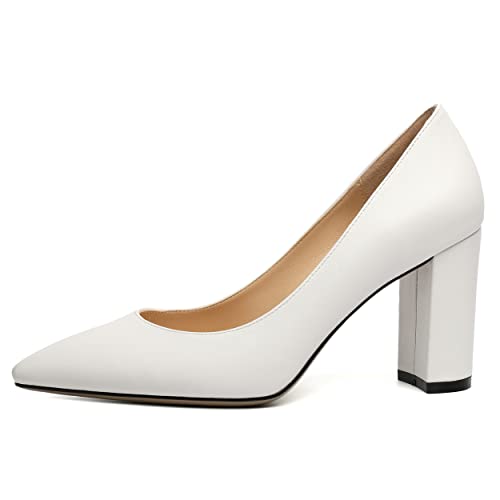 SKYSTERRY Womens Pointed Toe Solid Patent Sexy Wedding Slip On Block High Heel Pumps Shoes 3.3 Inch2