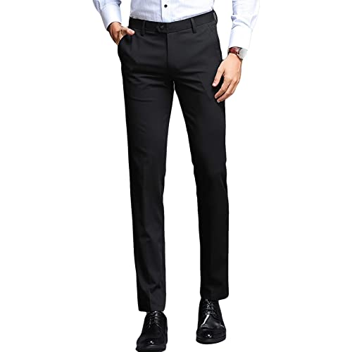 Men's Slim Fit Skinny Stretch Pant Classic Solid Color Tapered Suit Pant Lightweight Business Comfort Trousers (Black,36)