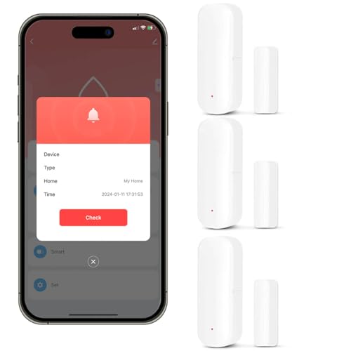 Acmerota 4er-Set WiFi Türsensor Alarm Smart Tür- und Fenstersensor Smart Türsensor Kontaktsensor für Türen und Fenster drahtloser Türöffnungssensor, mit Alexa und Google Home