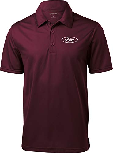 White Ford Oval Crest Chest Print Textured Polo Shirt, Maroon 4XL
