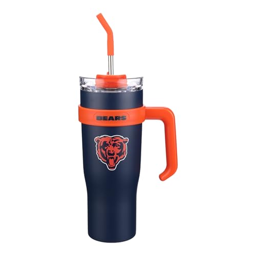 Image of The Memory Company Officially Licensed 46oz Team Color Slim Tumbler with Straw and Handle, Chicago Bears