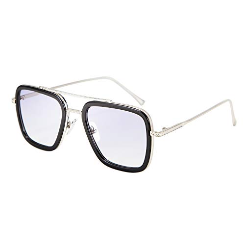 FEISEDY Retro Square Aviator Sunglasses Iron Man Tony Stark Sunglasses Trendy Downeyer Gradient Lens B2510 (Black/Silver Frame Light Gradient Lens, 54)