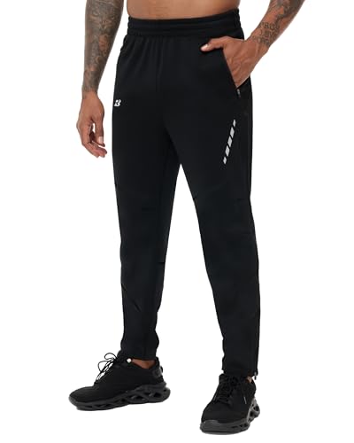 Roadbox Men's Mountain Bike Pants, Winter Thermal Fleece Lined Cycling Pants with Zip Pockets, Waterproof Windproof for Cold Weather Bicycle MTB Running Hiking Outdoor Black