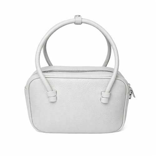 Bolsa Feminina de Mão Baguete Bau Transversal Pequena Casual, com Alças Redondas e Zíper Lateral (Cinza)