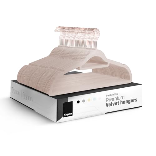 KEPLIN Paquete de 50 Perchas de Terciopelo Antideslizantes con Barra de Corbata y Gancho de 360°, duraderas y Resistentes, organizadores de Armario Que ahorran Espacio para Trajes, Chaquetas y Ropa,